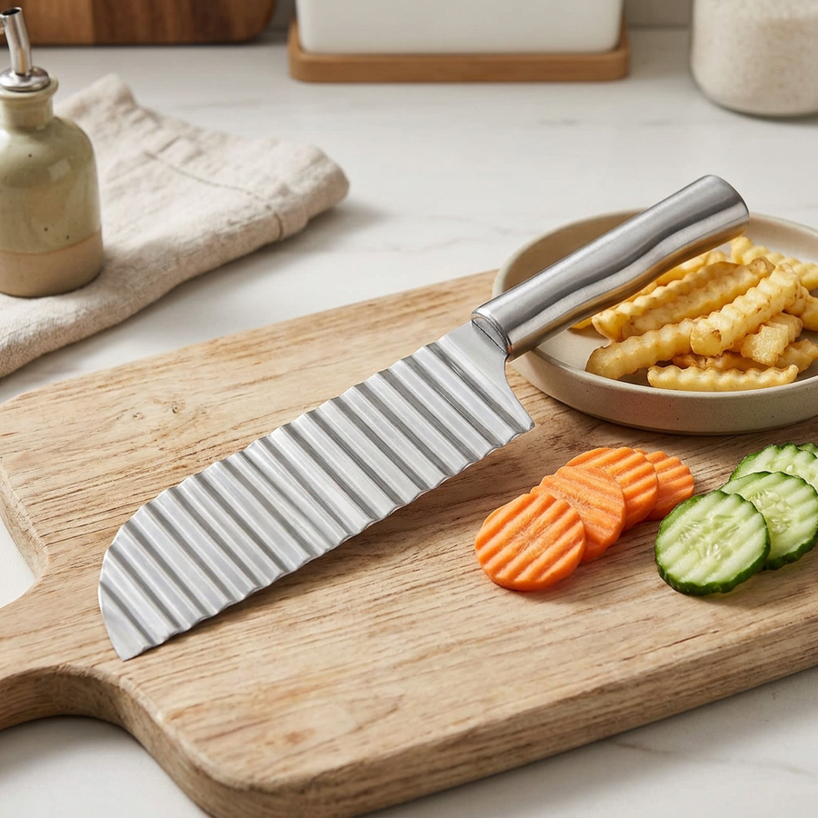 Couteau à frites ondulées inox, résultat obtenu
