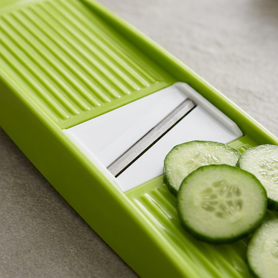 Mandoline râpe 3 lames pour julienne, gros plan sur les détails