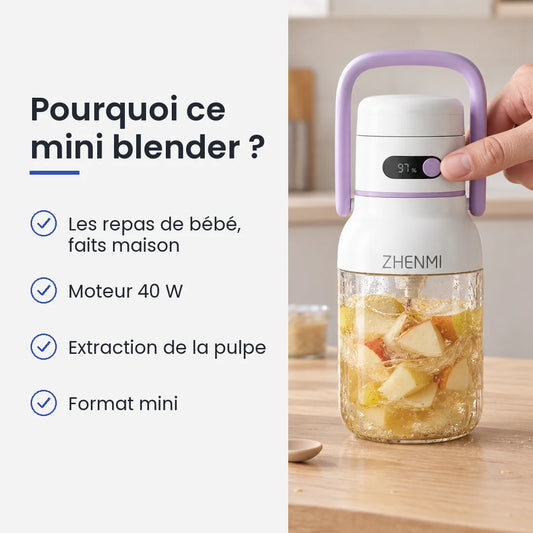Pourquoi choisir ce mini blender : les repas de bébé, faits maison, moteur 40 W, extraction de la pulpe, format mini