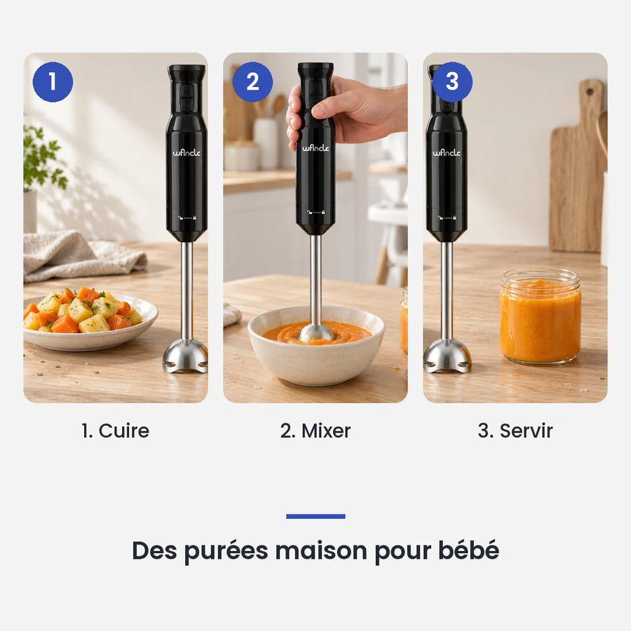 Comment utiliser le hachoir multifonction 600W mixeur plongeant Turbo en 3 étapes : cuire, mixer, servir