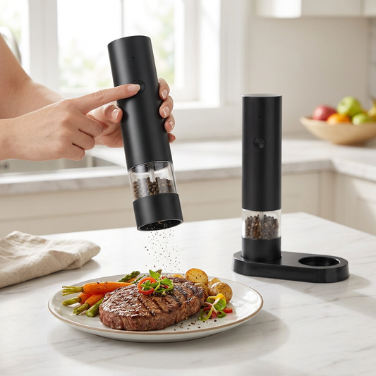 Moulin à poivre électrique rechargeable USB, seul ou en duo, en cours d'utilisation