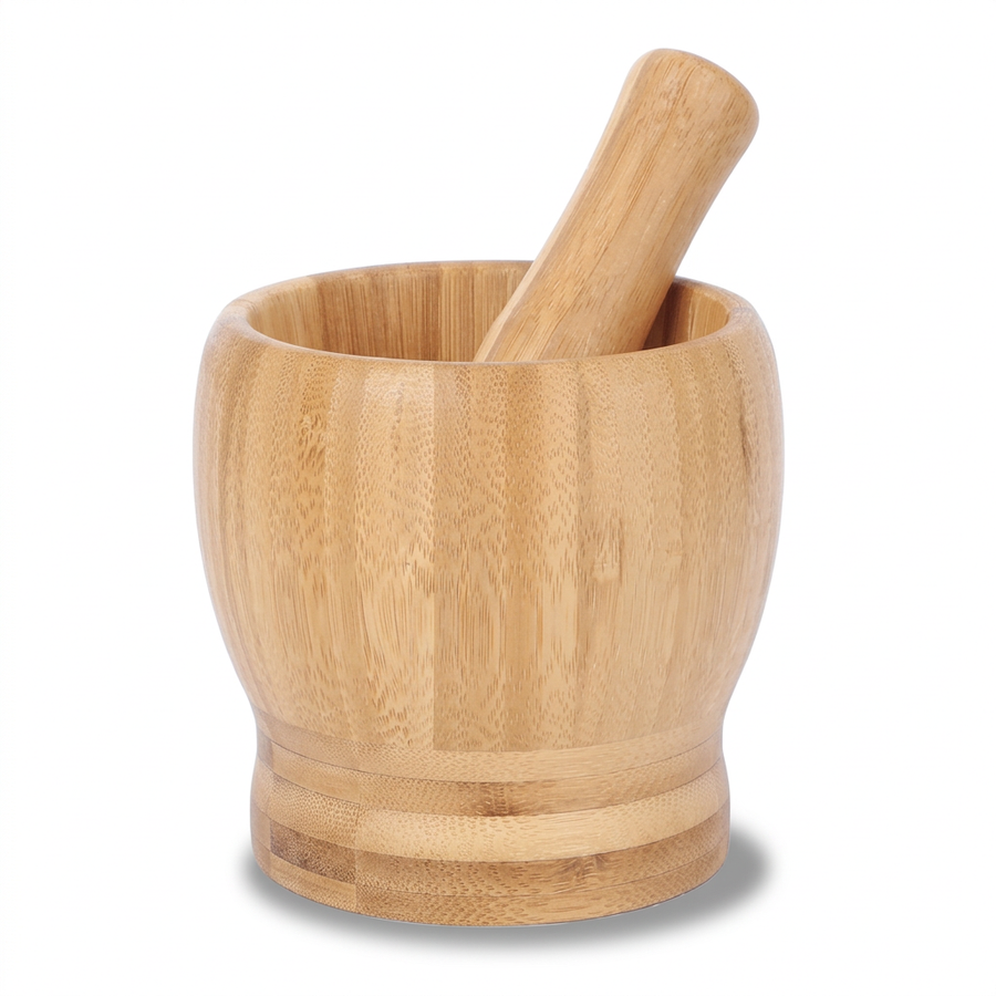 Mortier et pilon en bambou 10 ou 11 cm, vue produit sur fond blanc