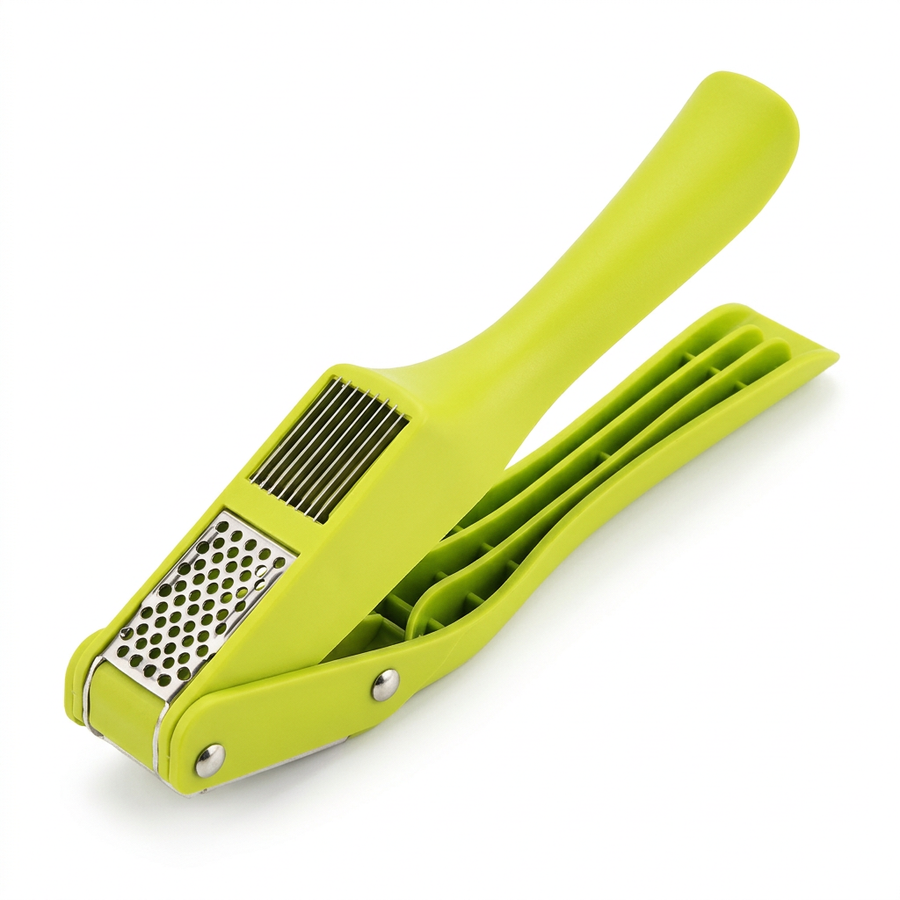 Presse-ail et trancheuse à ail 2 en 1, vert, vue produit sur fond blanc