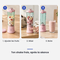 Comment utiliser le blender portable électrique 600ml rechargeable USB en 3 étapes : ajouter les fruits, mixer, boire