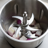 Hachoir électrique inox 3 L, 3 vitesses, verrou de sécurité, gros plan sur les détails