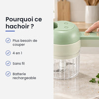 Pourquoi choisir ce hachoir : plus besoin de couper, 4 en 1, sans fil, batterie rechargeable