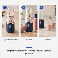 Comment utiliser le hachoir électrique portable 400 ml en 3 étapes : ajouter les fruits, mixer, boire