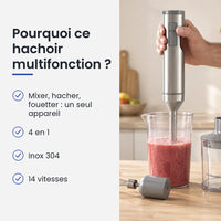 Pourquoi choisir ce hachoir multifonction : mixer, hacher, fouetter : un seul appareil, 4 en 1, inox 304, 14 vitesses