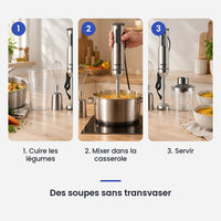 Comment utiliser le hachoir multifonction 4 en 1 en 3 étapes : cuire les légumes, mixer dans la casserole, servir