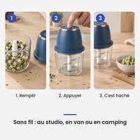 Comment utiliser le mini hachoir électrique multifonction 350ml en 3 étapes : remplir, appuyer, c'est haché