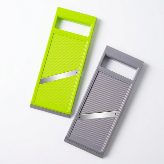 Mandoline droite compacte à lame inox, vue produit sur fond blanc