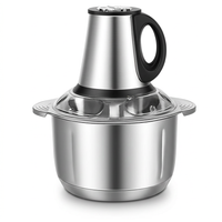 Hachoir électrique inox 5 L 500 W à poignée, 5 lames, vue produit sur fond blanc