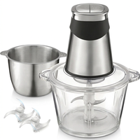 Hachoir électrique 2 bols, verre 1,8 L et inox 2 L, vue produit sur fond blanc