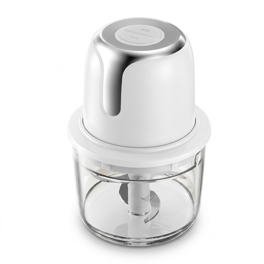 Hachoir électrique sans fil 180 W, bol verre 1,2 L, vue produit sur fond blanc
