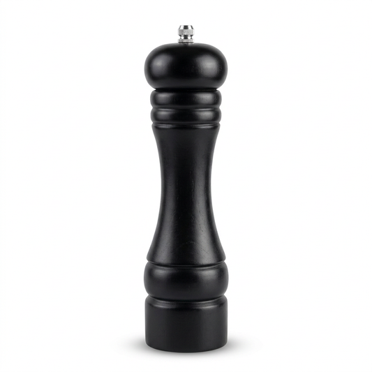 Moulin à poivre en bois 20 cm noir, rotor céramique, vue produit sur fond blanc