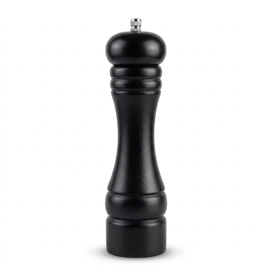Moulin à poivre en bois 20 cm noir, rotor céramique, vue produit sur fond blanc