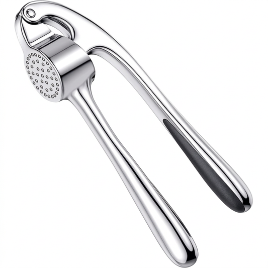Hachoir presse-ail à levier zinc et inox, vue produit sur fond blanc