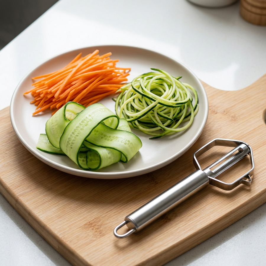 Éplucheur-julienne inox 4 en 1, résultat obtenu