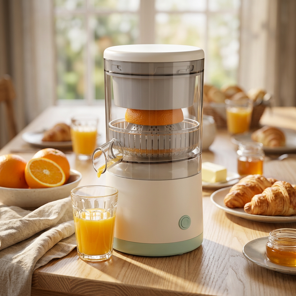 Presse-agrumes électrique rechargeable USB, en situation dans la cuisine
