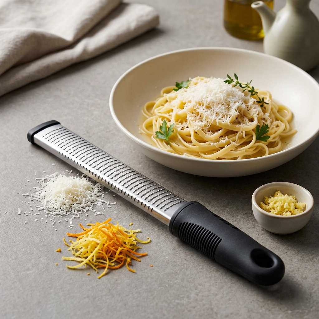 Zesteur long inox pour agrumes, fromage et gingembre, résultat obtenu